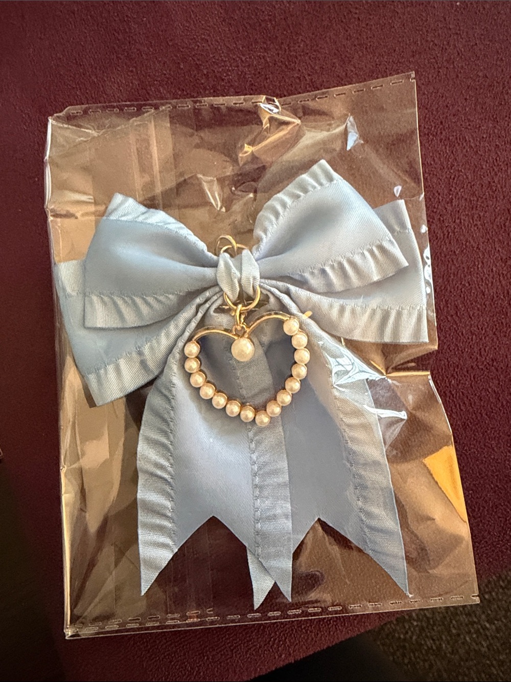 Bow & Pearl Heart Keychain Charm - Lavender, Pink, Blue, Teal - Picture 3 of 5
